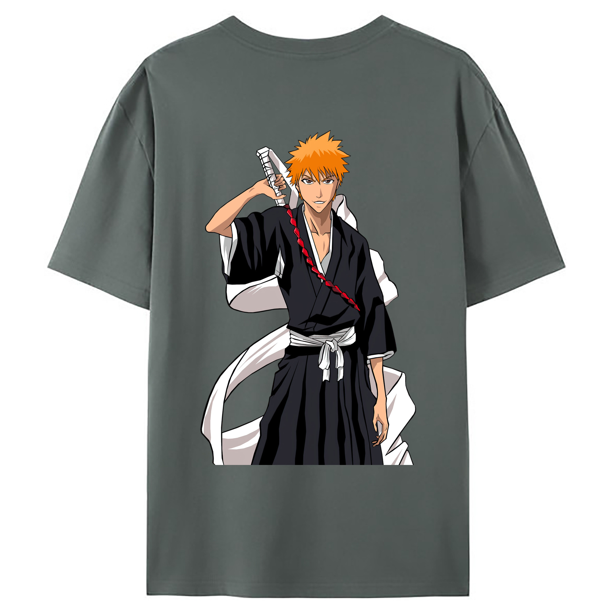 （画像用） ブリーチ 黒崎一護（くろさき いちご）BLEACH Kurosaki Ichigo 綿100％ メンズ半袖Tシャツ（バックプリント） 通気性
